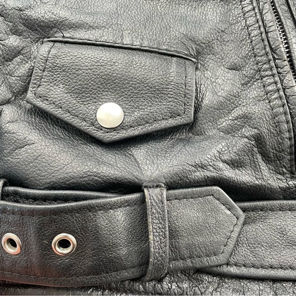 Vintage FMC Genuine 100% Leather Biker Moto Jacket 90s Black Womens Small - Picture 16 of 16